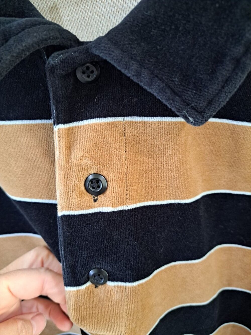 Carhartt WIP Striped Rugby Polo Black Tan Collar Men's XL Velour Long Sleeve - Picture 5 of 12